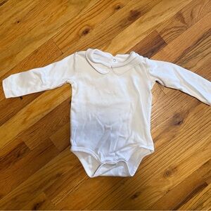 Primary Classic Preppy White Baby Onesie Bodysuit with Peter Pan Collar 18m